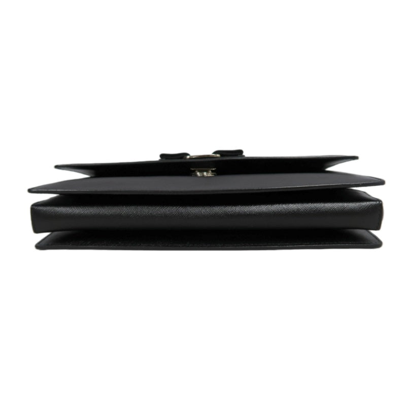 FERRAGAMO Vara Bow Chain  Shoulder Bag Black Silver Hardware