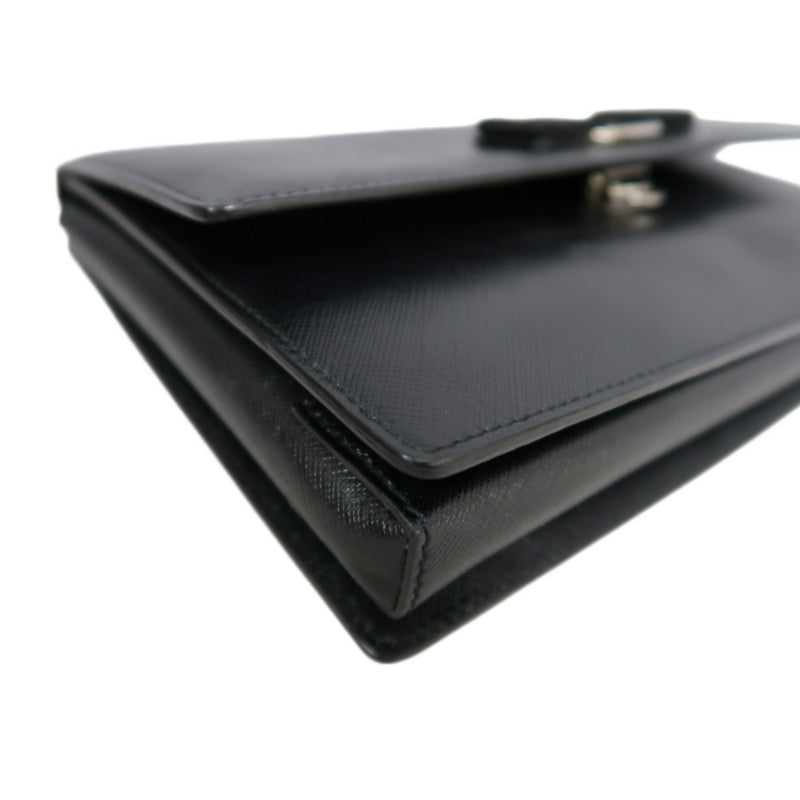 FERRAGAMO Vara Bow Chain  Shoulder Bag Black Silver Hardware