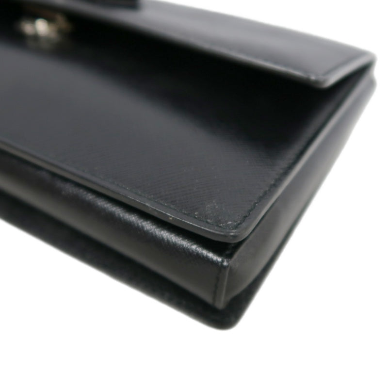 FERRAGAMO Vara Bow Chain  Shoulder Bag Black Silver Hardware