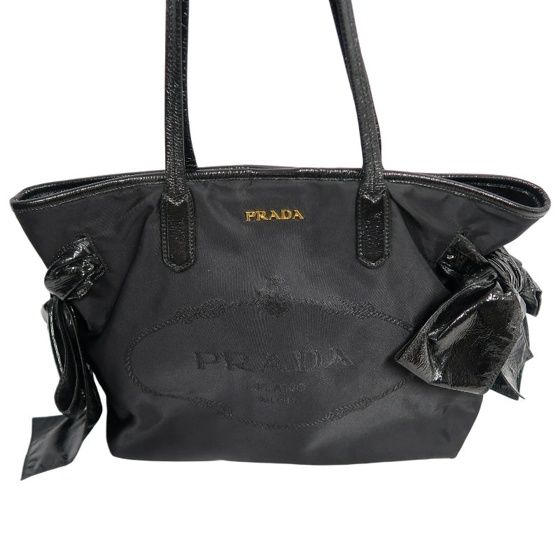 PRADA  Side Bow Detail Logo Nylon  Tote Bag  Black