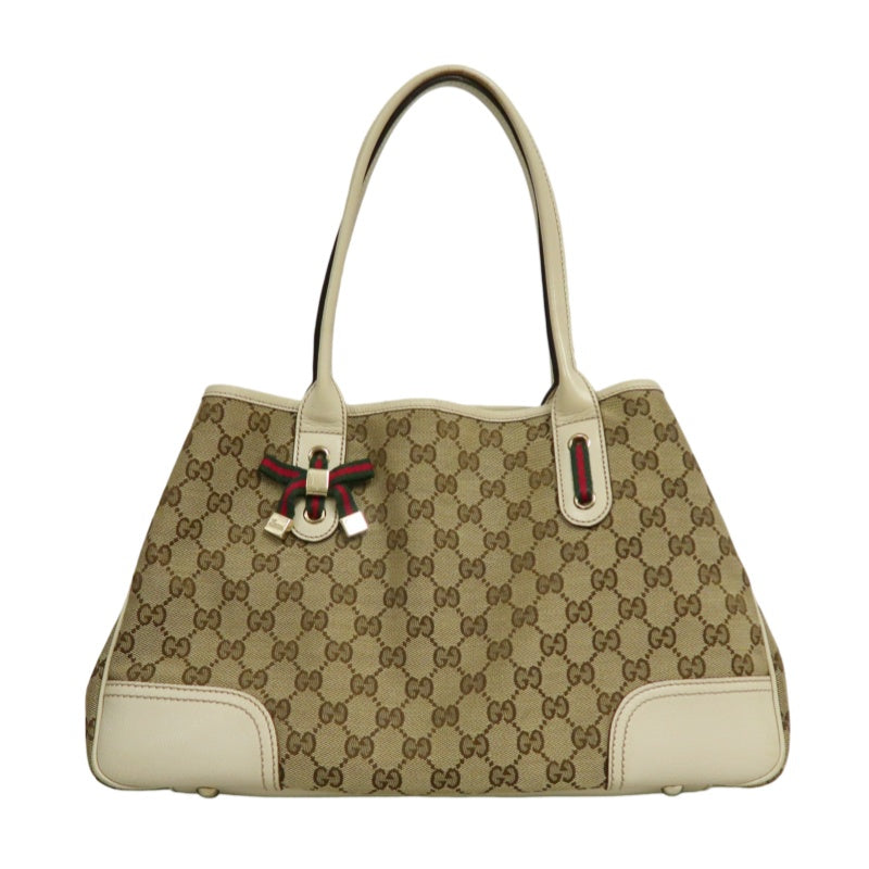 GUCCI GG Canvas Sherry Line Ribbon Tote Bag  Beige/White