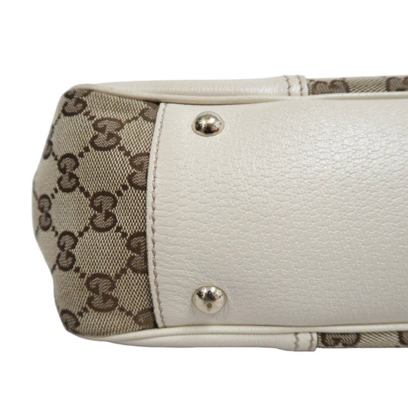 GUCCI GG Canvas Sherry Line Ribbon Tote Bag  Beige/White