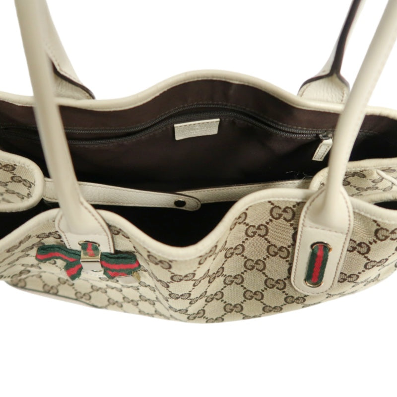 GUCCI GG Canvas Sherry Line Ribbon Tote Bag  Beige/White
