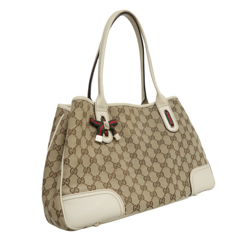 GUCCI GG Canvas Sherry Line Ribbon Tote Bag  Beige/White