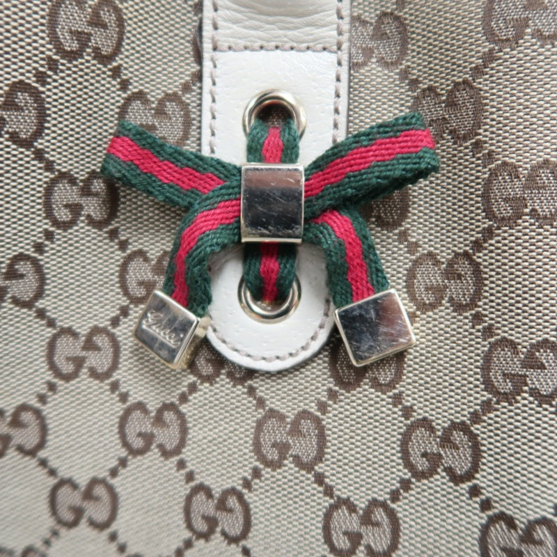 GUCCI GG Canvas Sherry Line Ribbon Tote Bag  Beige/White