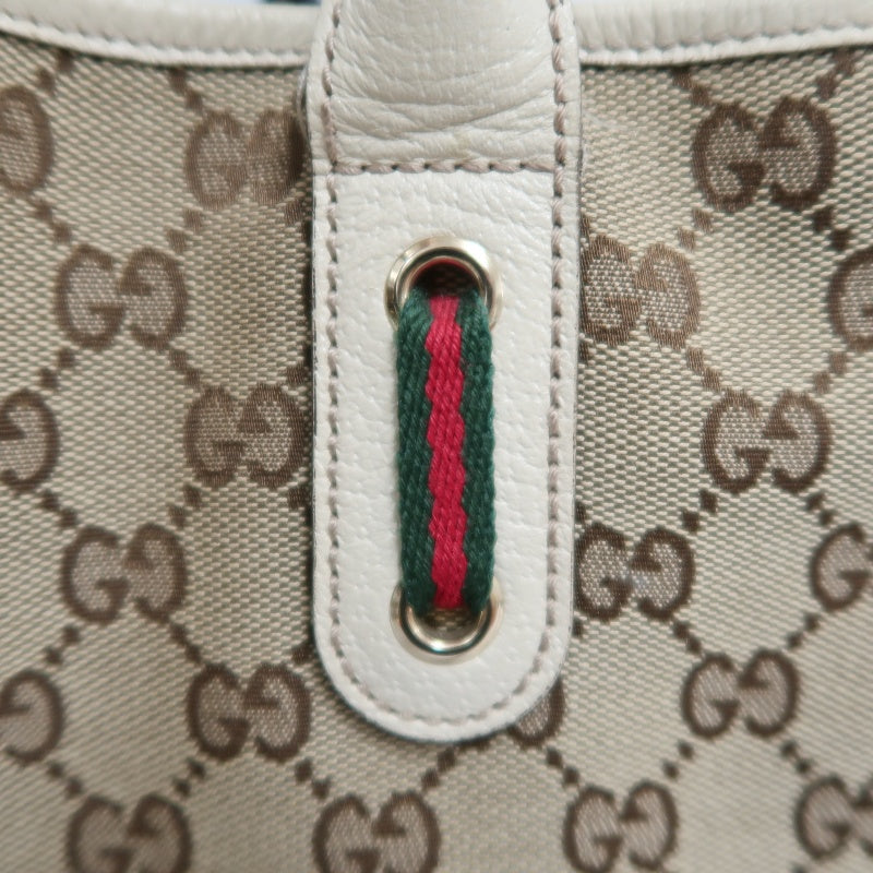 GUCCI GG Canvas Sherry Line Ribbon Tote Bag  Beige/White