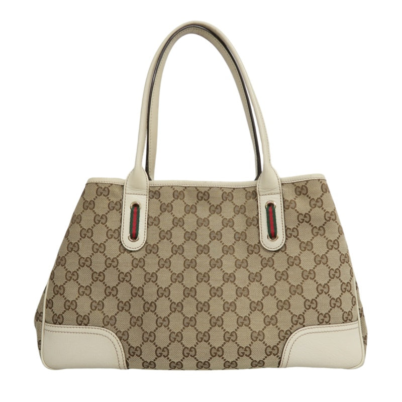 GUCCI GG Canvas Sherry Line Ribbon Tote Bag  Beige/White