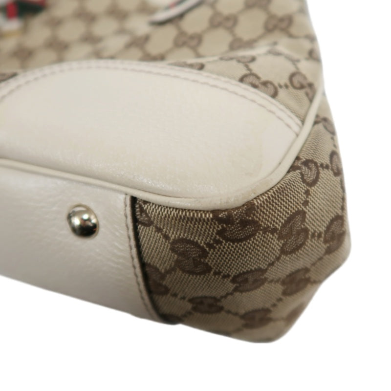 GUCCI GG Canvas Sherry Line Ribbon Tote Bag  Beige/White