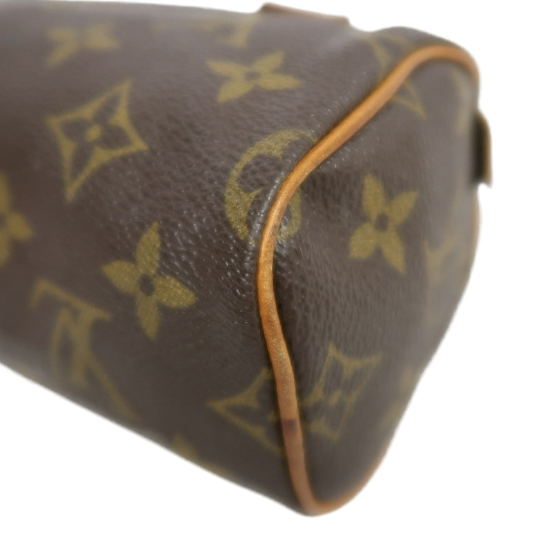 LOUIS VUITTON Monogram Canvas Leather Mini Speedy Mini Boston Handbag Brown Shoulder Strap