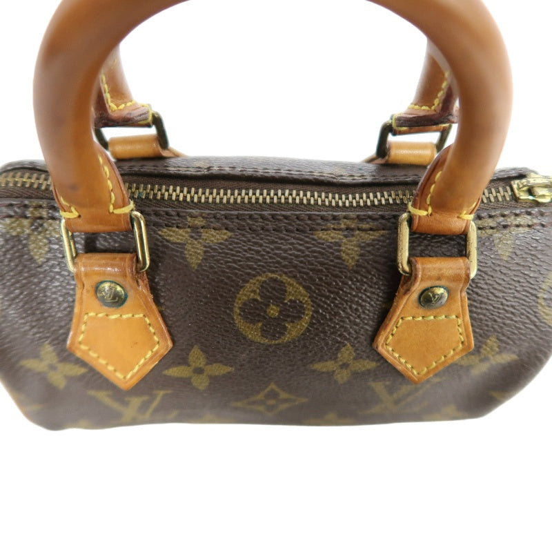 LOUIS VUITTON Monogram Canvas Leather Mini Speedy Mini Boston Handbag Brown Shoulder Strap