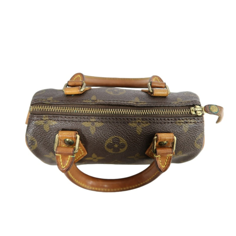 LOUIS VUITTON Monogram Canvas Leather Mini Speedy Mini Boston Handbag Brown Shoulder Strap