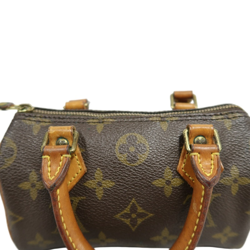 LOUIS VUITTON Monogram Canvas Leather Mini Speedy Mini Boston Handbag Brown Shoulder Strap