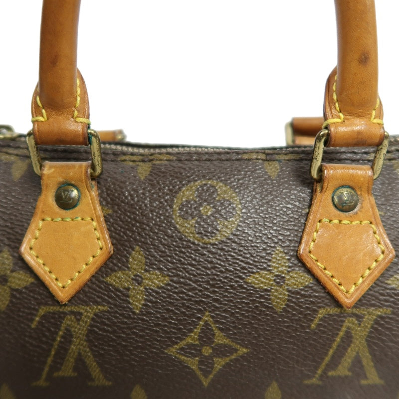 LOUIS VUITTON Monogram Canvas Leather Mini Speedy Mini Boston Handbag Brown Shoulder Strap