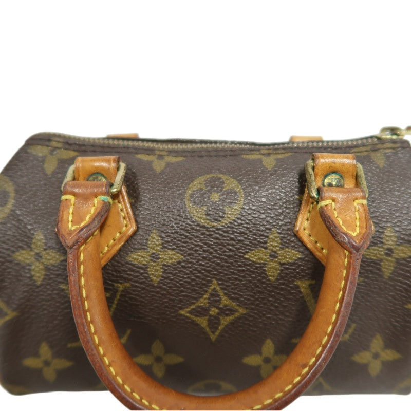 LOUIS VUITTON Monogram Canvas Leather Mini Speedy Mini Boston Handbag Brown Shoulder Strap