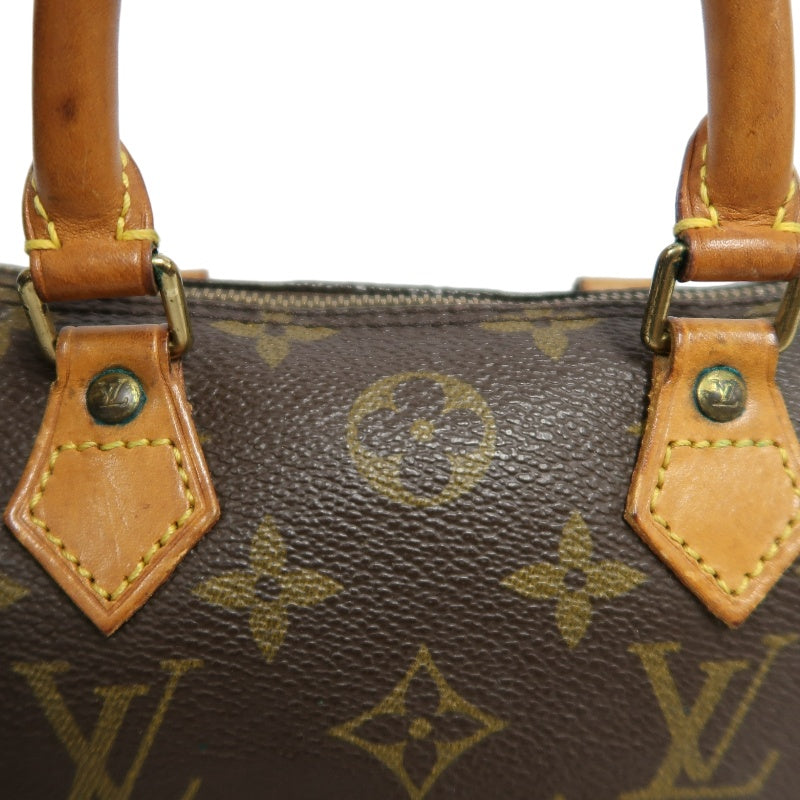 LOUIS VUITTON Monogram Canvas Leather Mini Speedy Mini Boston Handbag Brown Shoulder Strap