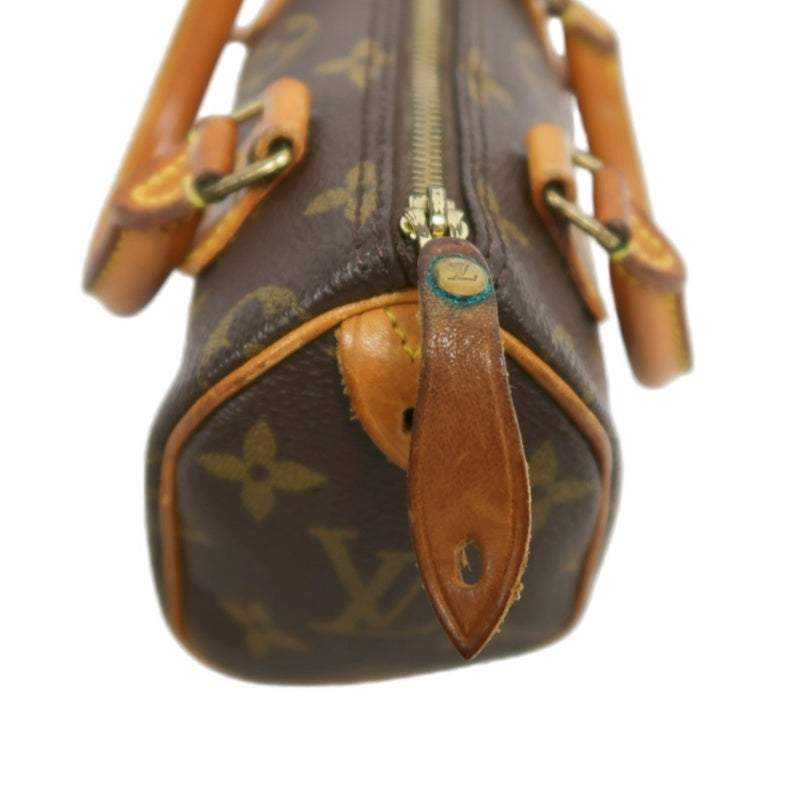 LOUIS VUITTON Monogram Canvas Leather Mini Speedy Mini Boston Handbag Brown Shoulder Strap