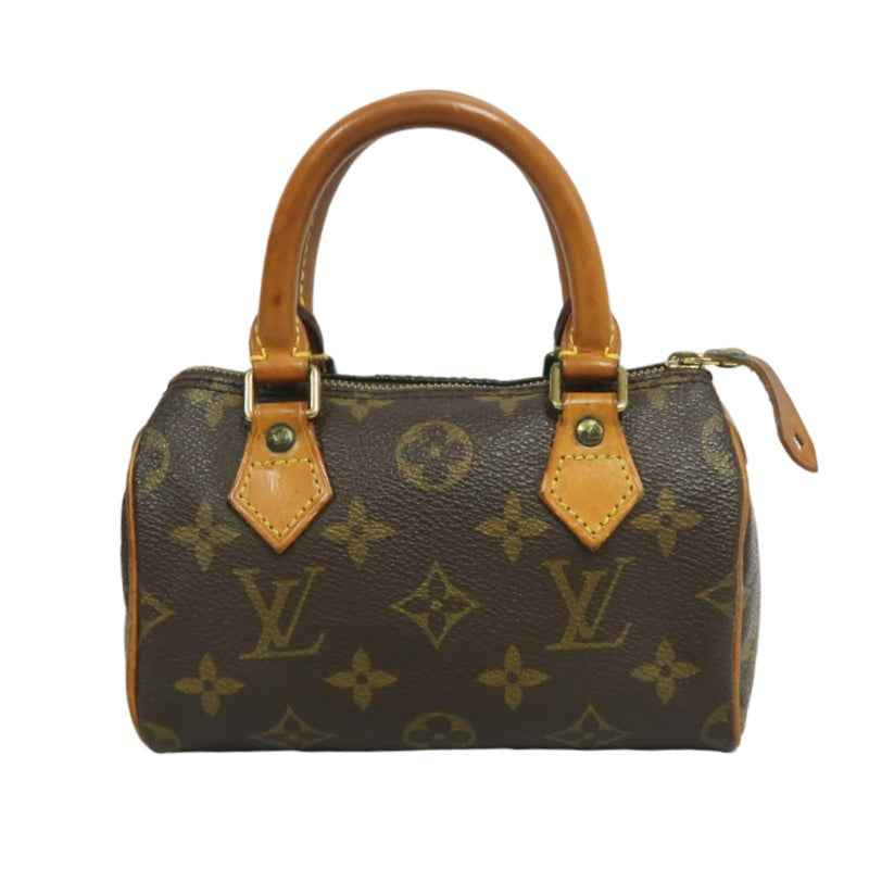 LOUIS VUITTON Monogram Canvas Leather Mini Speedy Mini Boston Handbag Brown Shoulder Strap