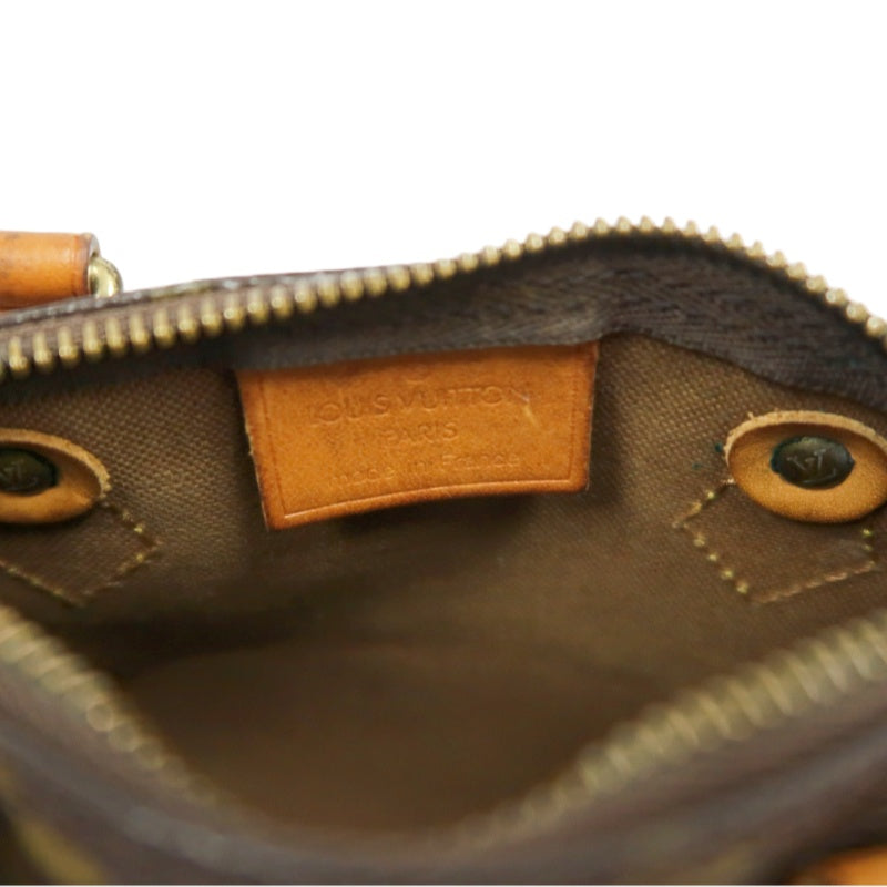 LOUIS VUITTON Monogram Canvas Leather Mini Speedy Mini Boston Handbag Brown Shoulder Strap