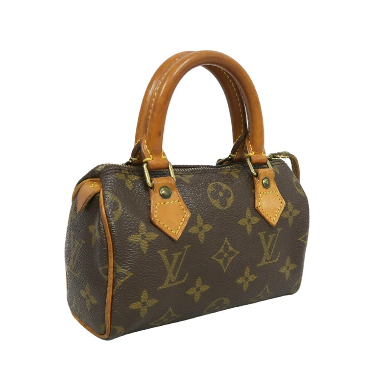 LOUIS VUITTON Monogram Canvas Leather Mini Speedy Mini Boston Handbag Brown Shoulder Strap