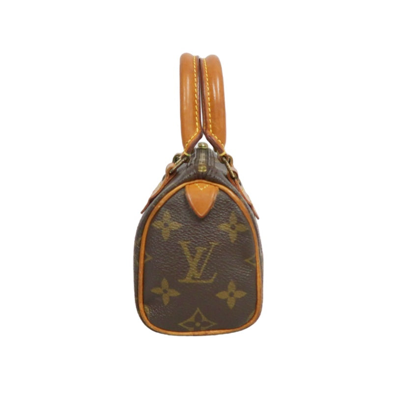 LOUIS VUITTON Monogram Canvas Leather Mini Speedy Mini Boston Handbag Brown Shoulder Strap