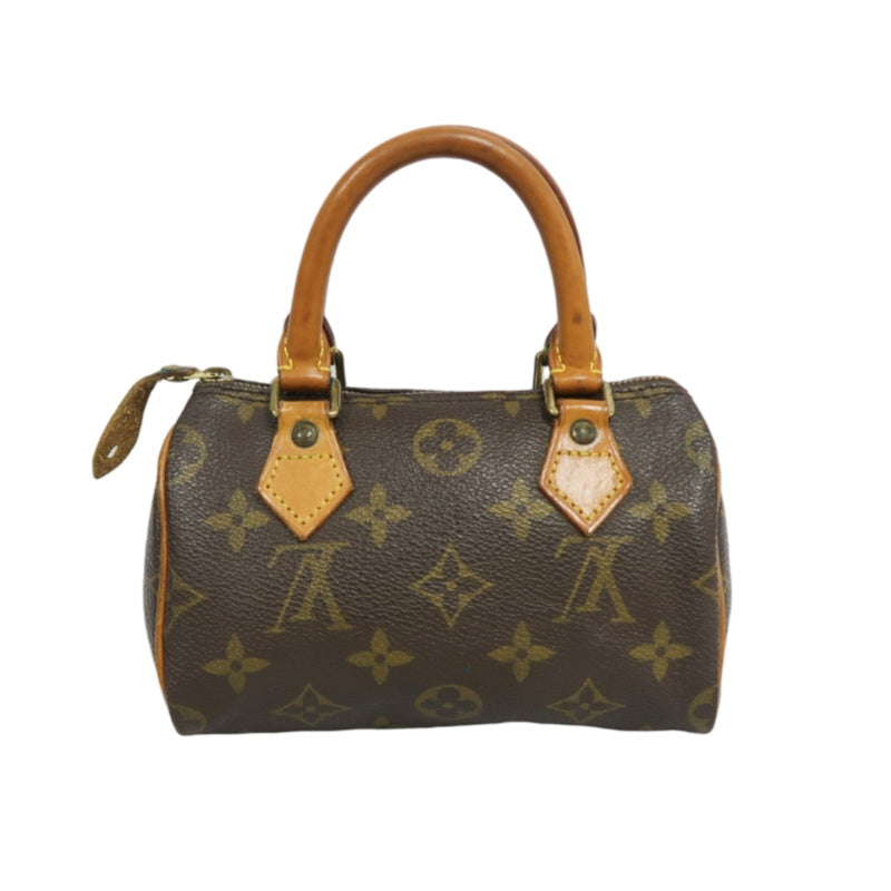 LOUIS VUITTON Monogram Canvas Leather Mini Speedy Mini Boston Handbag Brown Shoulder Strap