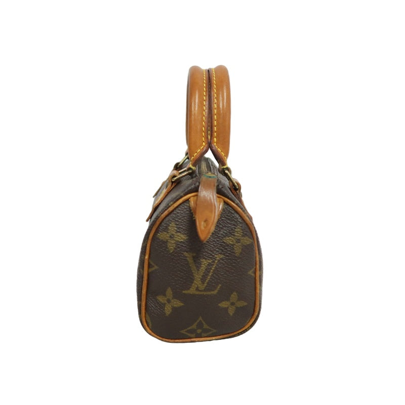 LOUIS VUITTON Monogram Canvas Leather Mini Speedy Mini Boston Handbag Brown Shoulder Strap