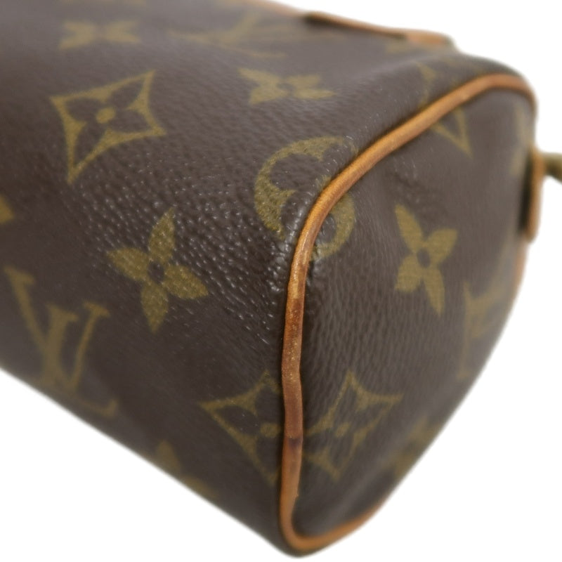 LOUIS VUITTON Monogram Canvas Leather Mini Speedy Mini Boston Handbag Brown Shoulder Strap