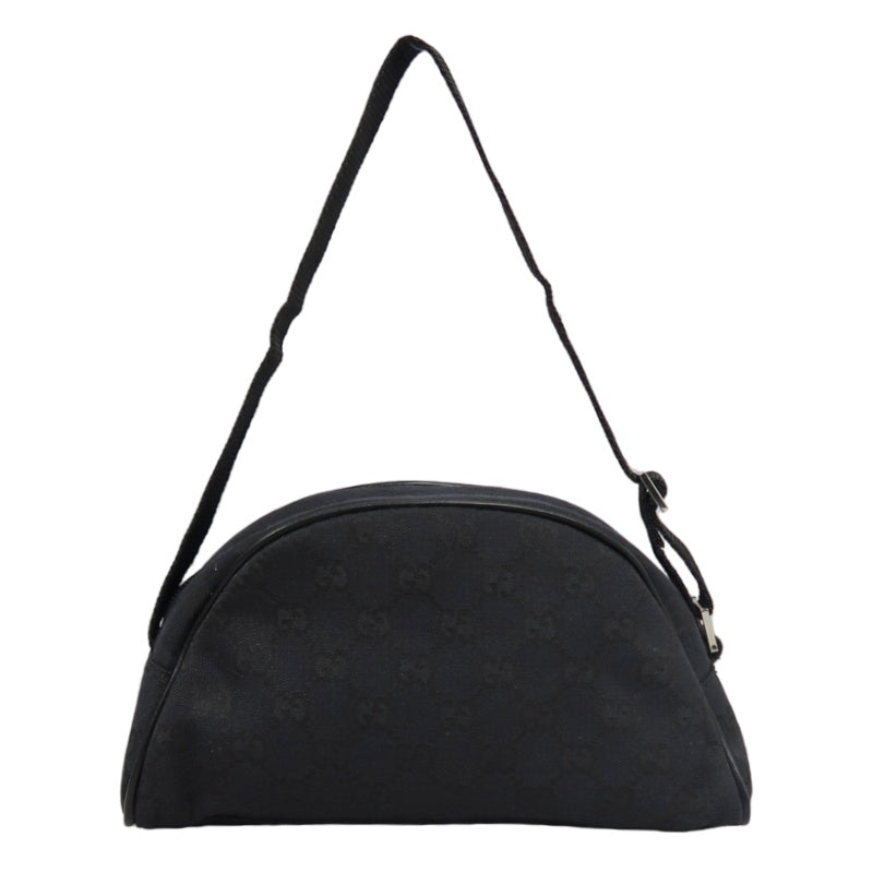 GUCCI GG Supreme Dome Canvas Shoulder Bag Black Leather Trim Silver Hardware