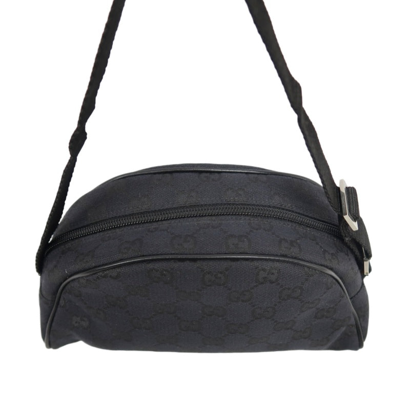 GUCCI GG Supreme Dome Canvas Shoulder Bag Black Leather Trim Silver Hardware
