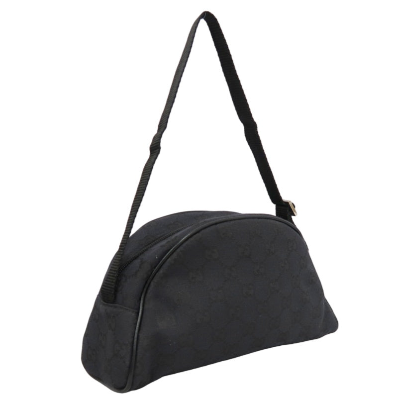 GUCCI GG Supreme Dome Canvas Shoulder Bag Black Leather Trim Silver Hardware