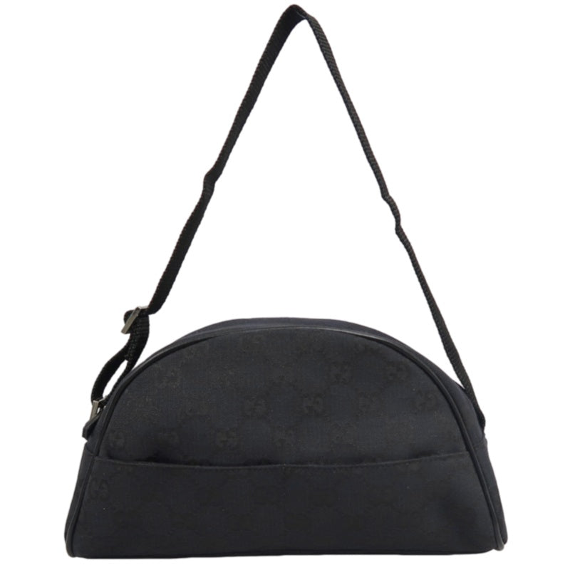 GUCCI GG Supreme Dome Canvas Shoulder Bag Black Leather Trim Silver Hardware