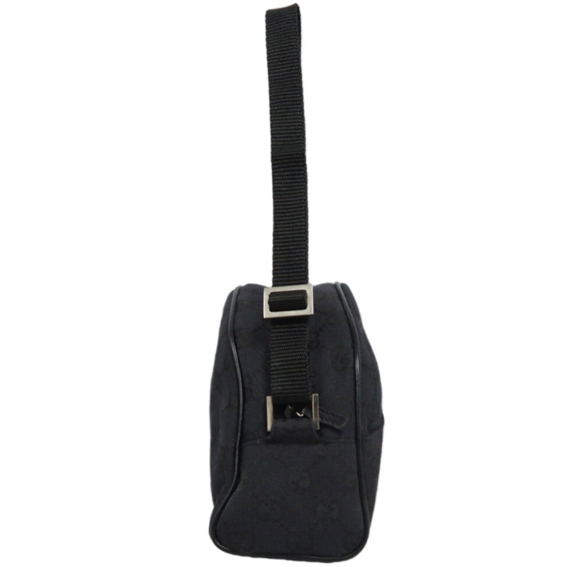 GUCCI GG Supreme Dome Canvas Shoulder Bag Black Leather Trim Silver Hardware