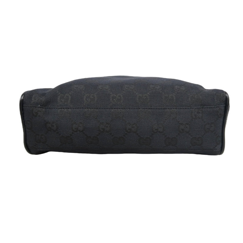 GUCCI GG Supreme Dome Canvas Shoulder Bag Black Leather Trim Silver Hardware