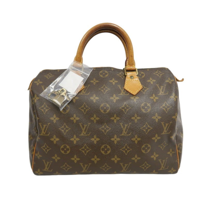 LOUIS VUITTON Monogram Speedy 30 Handbag Gold Hardware brown Cadena Padlock & 2 Keys