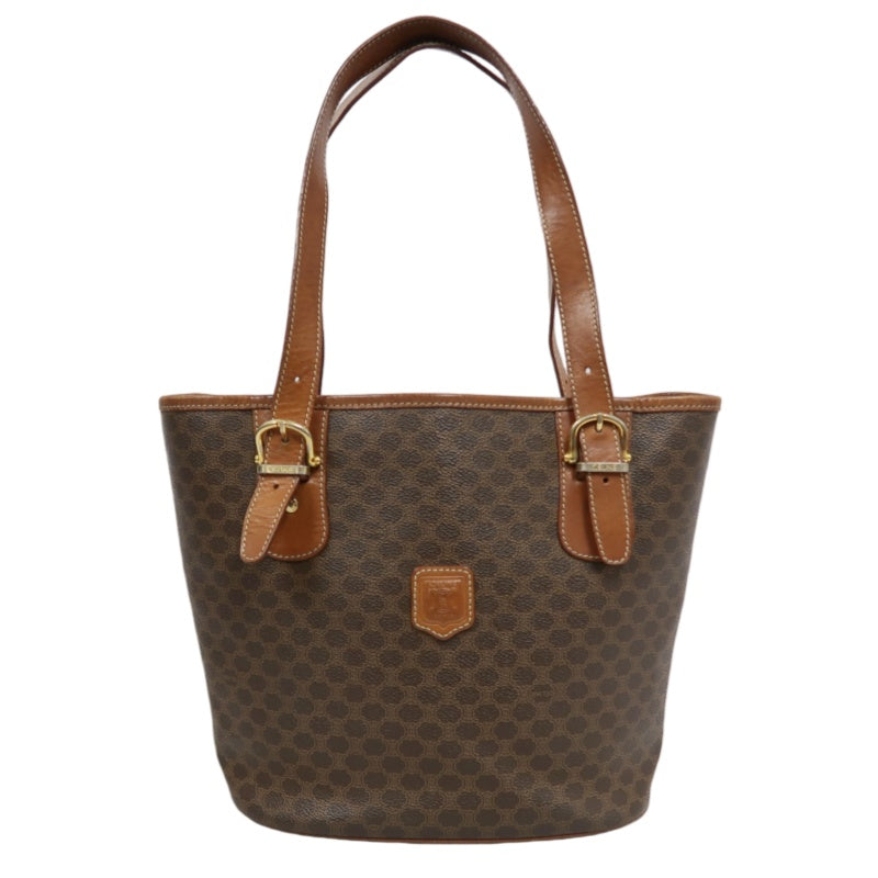 CELINE Macadam Tote Bag Bucket Style Brown Gold Plate