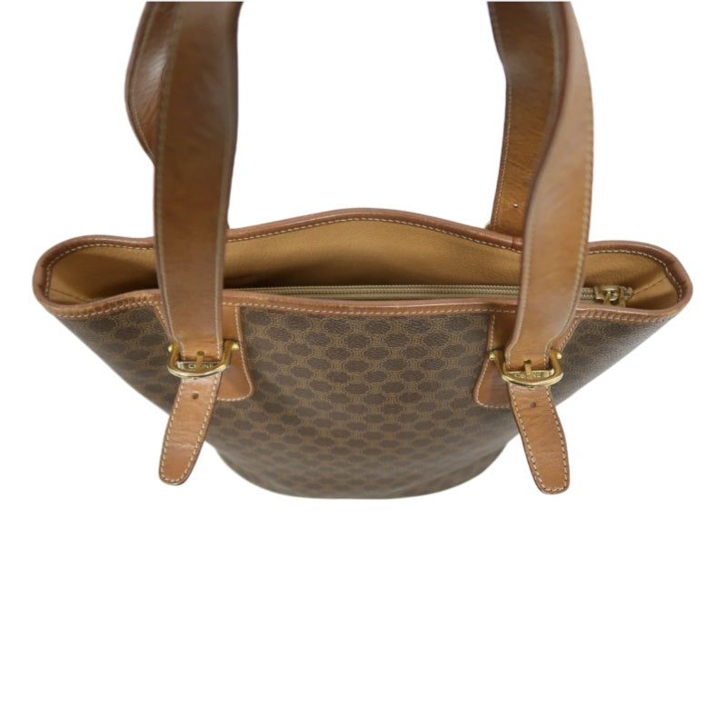 CELINE Macadam Tote Bag Bucket Style Brown Gold Plate