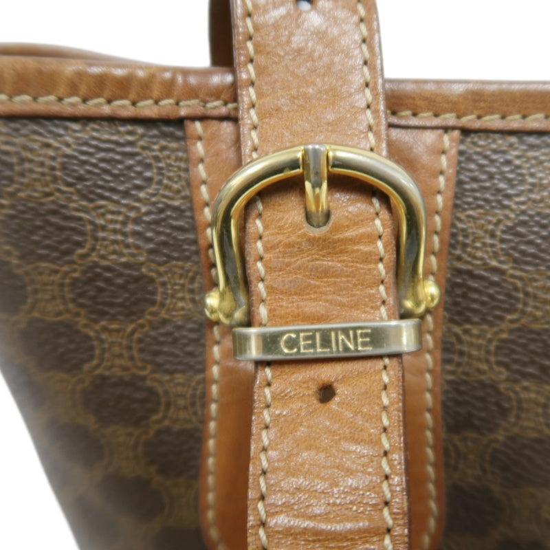 CELINE Macadam Tote Bag Bucket Style Brown Gold Plate