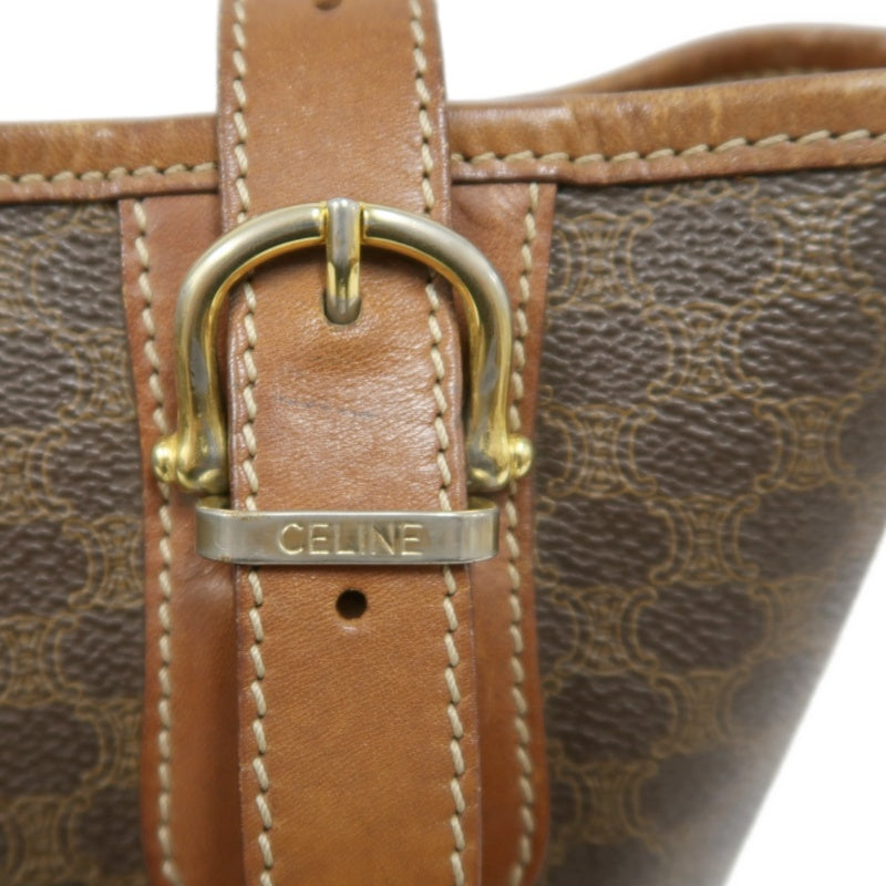 CELINE Macadam Tote Bag Bucket Style Brown Gold Plate