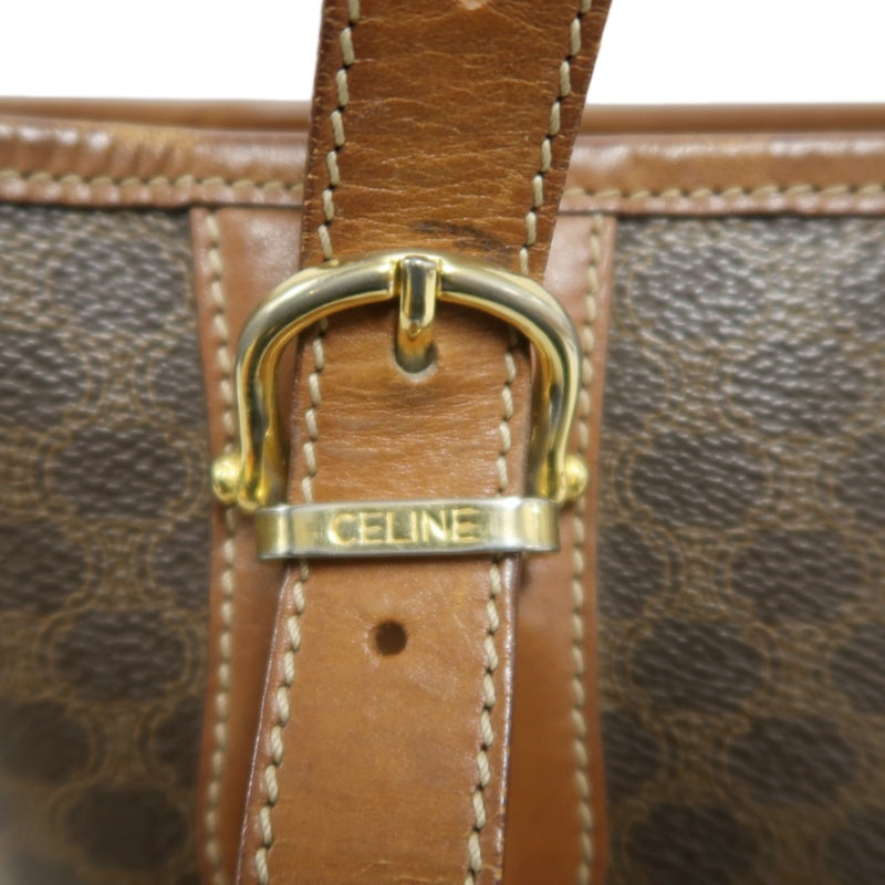 CELINE Macadam Tote Bag Bucket Style Brown Gold Plate