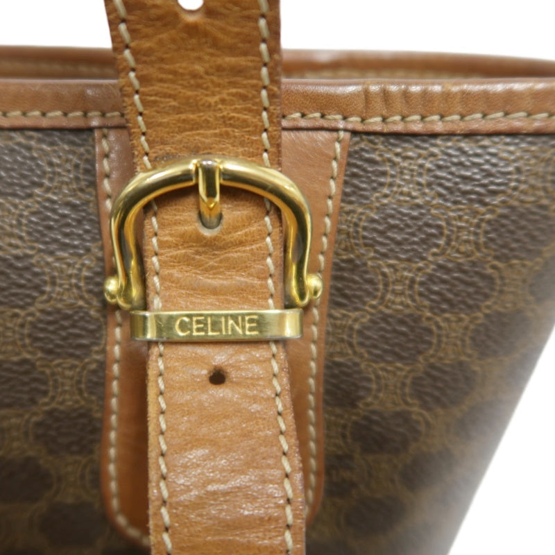 CELINE Macadam Tote Bag Bucket Style Brown Gold Plate