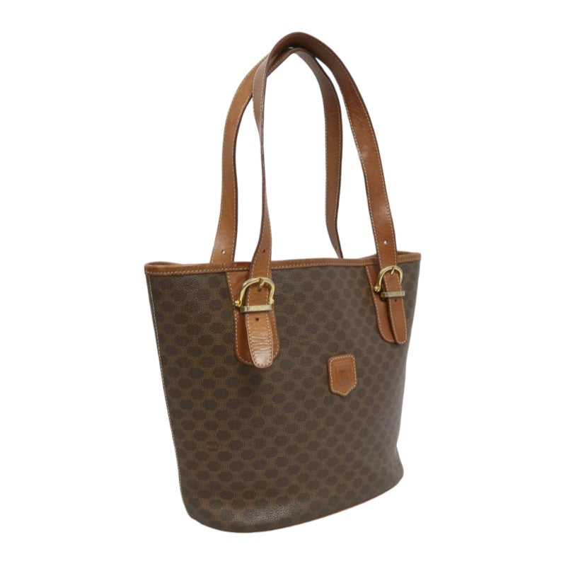 CELINE Macadam Tote Bag Bucket Style Brown Gold Plate