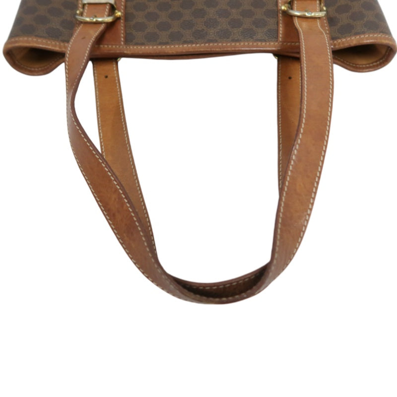 CELINE Macadam Tote Bag Bucket Style Brown Gold Plate