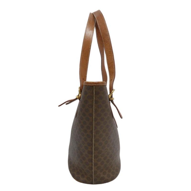 CELINE Macadam Tote Bag Bucket Style Brown Gold Plate
