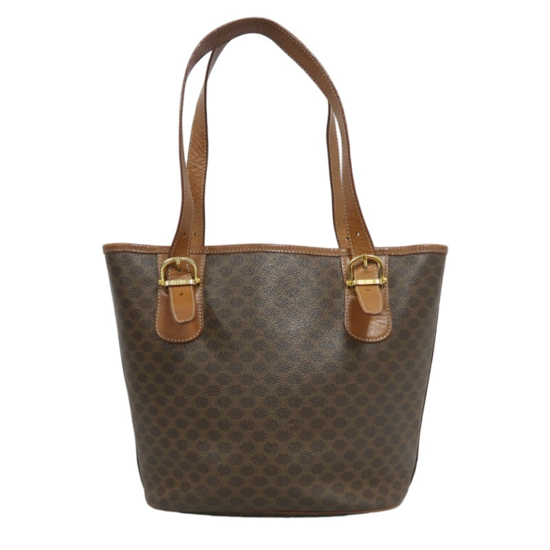 CELINE Macadam Tote Bag Bucket Style Brown Gold Plate