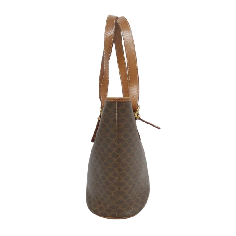 CELINE Macadam Tote Bag Bucket Style Brown Gold Plate
