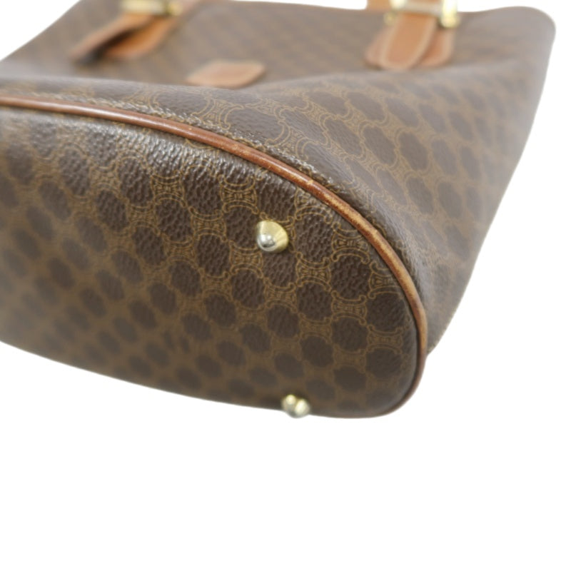 CELINE Macadam Tote Bag Bucket Style Brown Gold Plate