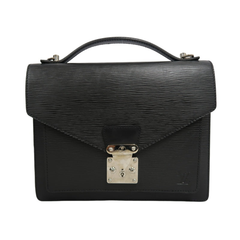 LOUIS VUITTON Epi Monceau Handbag Business Bag 2way Shoulder Black Silver Hardware With shoulderStrap