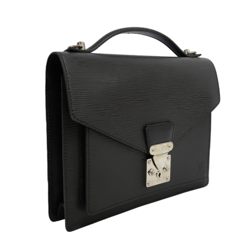 LOUIS VUITTON Epi Monceau Handbag Business Bag 2way Shoulder Black Silver Hardware With shoulderStrap