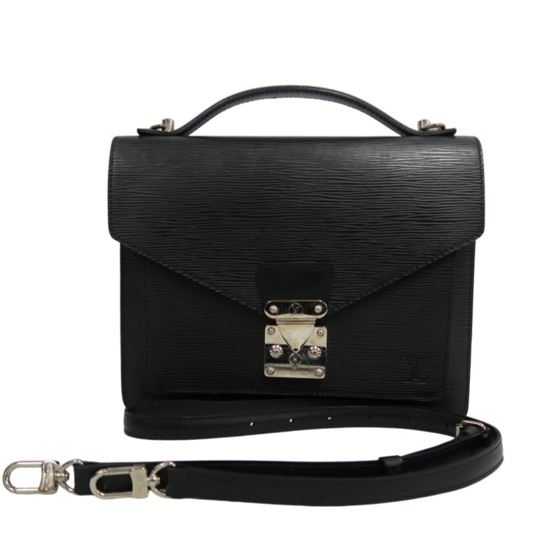 LOUIS VUITTON Epi Monceau Handbag Business Bag 2way Shoulder Black Silver Hardware With shoulderStrap