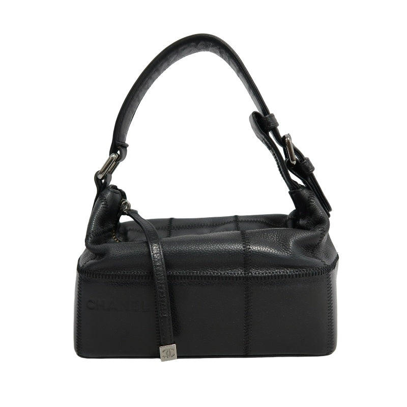 CHANEL Choco Bar One Shoulder Bag　 Black Leather 　Silver Hardware